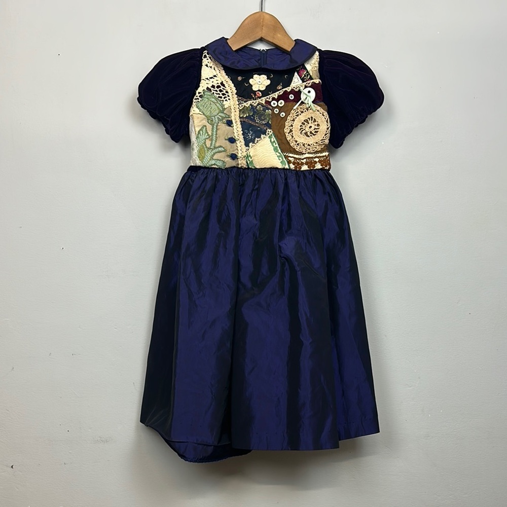 Vintage Mousefeathers Purple Patchwork Velvet Iridescent Girls Dress Sz 6